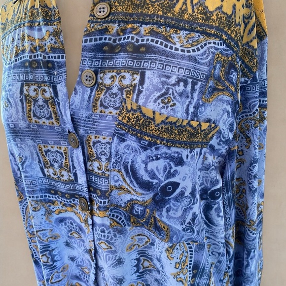 Coastal Semi Sheer Printed Long Sleeve Button Down Blouse - Picture 4 of 12